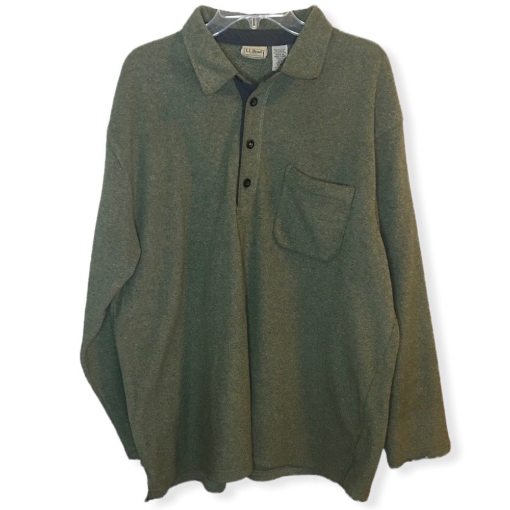 Vintage L.L. Bean Half Button Pullover Fleece Sweatshirt Dark Green Size XL